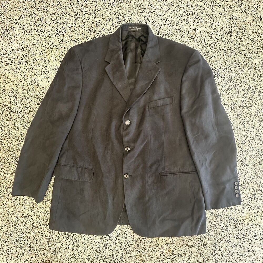 Vintage Alfani Macys Mens Store Suede Blazer 46R Black 3 Button Sports Coat 90s
